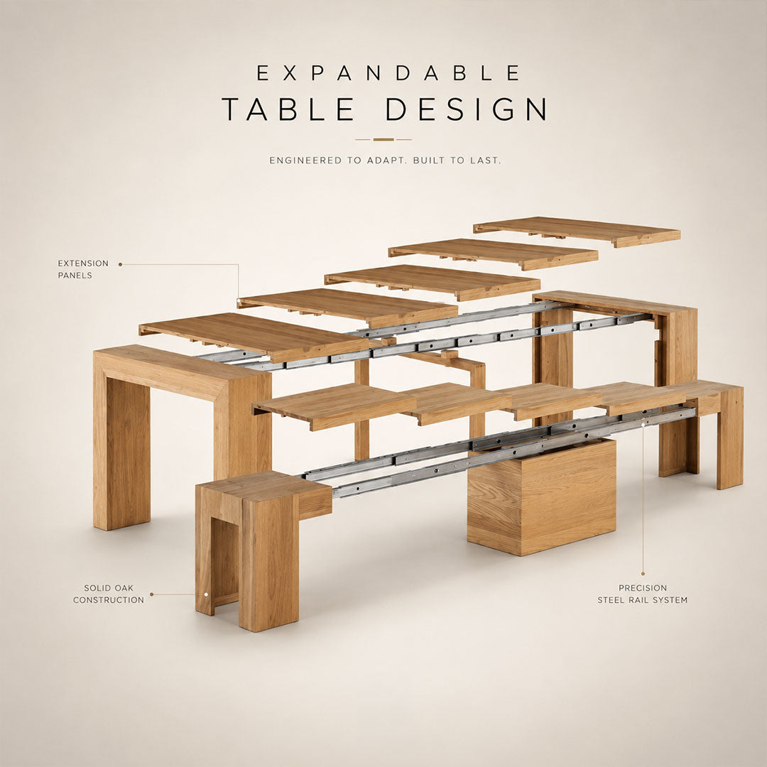 Transformer Table - Solid Wood Extendable Dining Table (Seats 2-12)