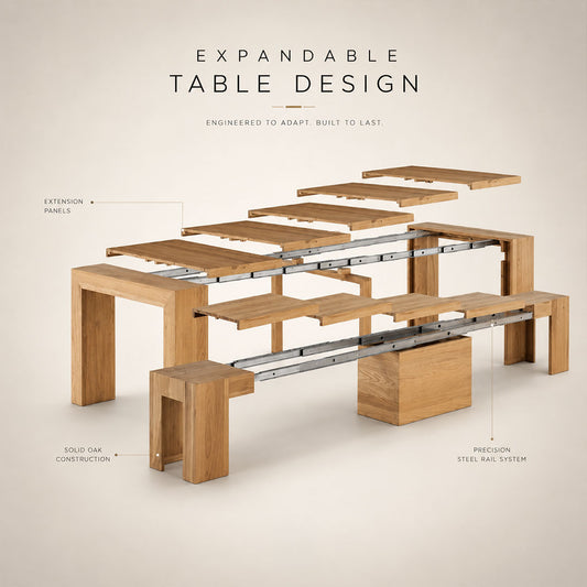 Transformer Table - Solid Wood Extendable Dining Table (Seats 2-12)