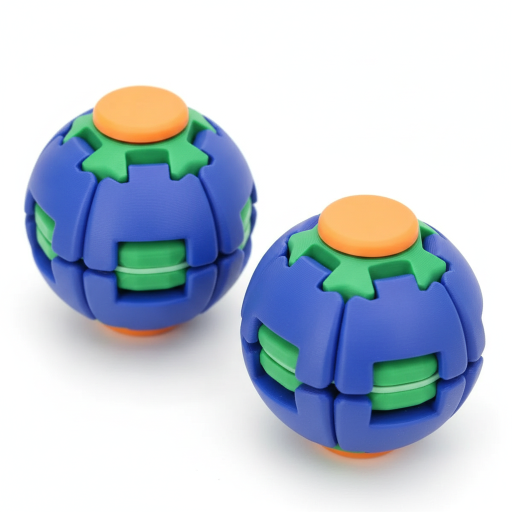 3D printed rotating spiral stress-relief finger toy, tomato shape